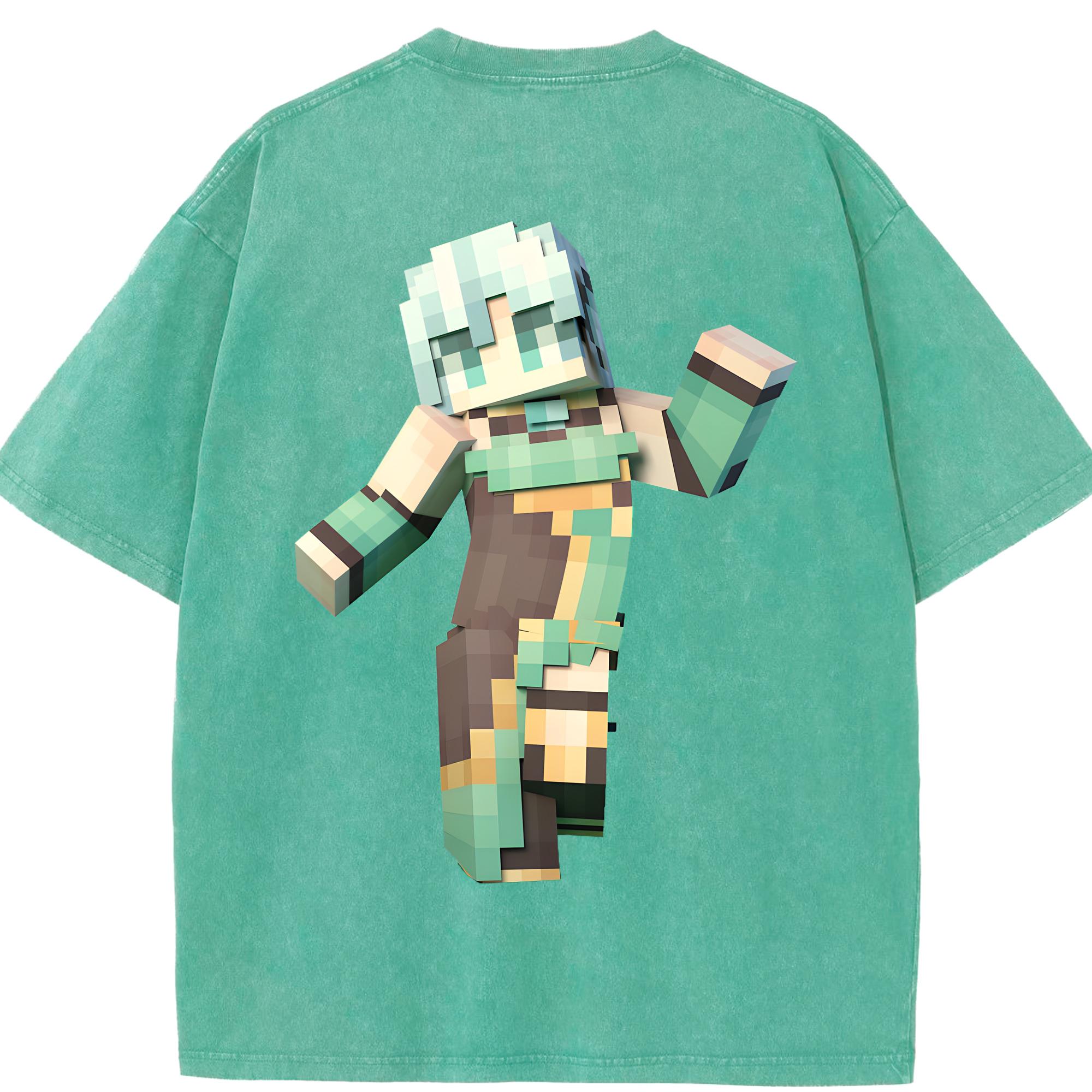 （画像用） マインクラフト ブロックの世界 Minecraft MC Block world 綿100% ヴィンテージ風 半袖Tシャツ（背面プリント）
